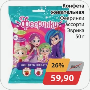 Конфета жевательная Фееринки ассорти Эврика 50 г